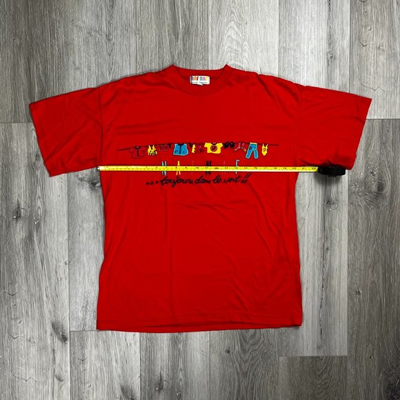 Naf Naf Vintage 1980s Embroidered Emblem Red Medium T-Shirt - Picture 5 of 8